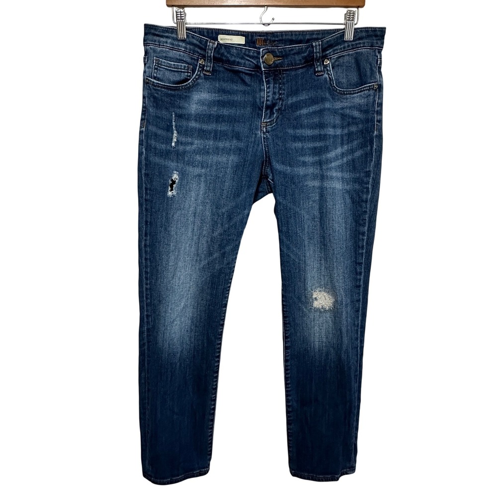 Kut From The Kloth Boyfriend Jeans Women 12 Blue Distressed Denim Casual